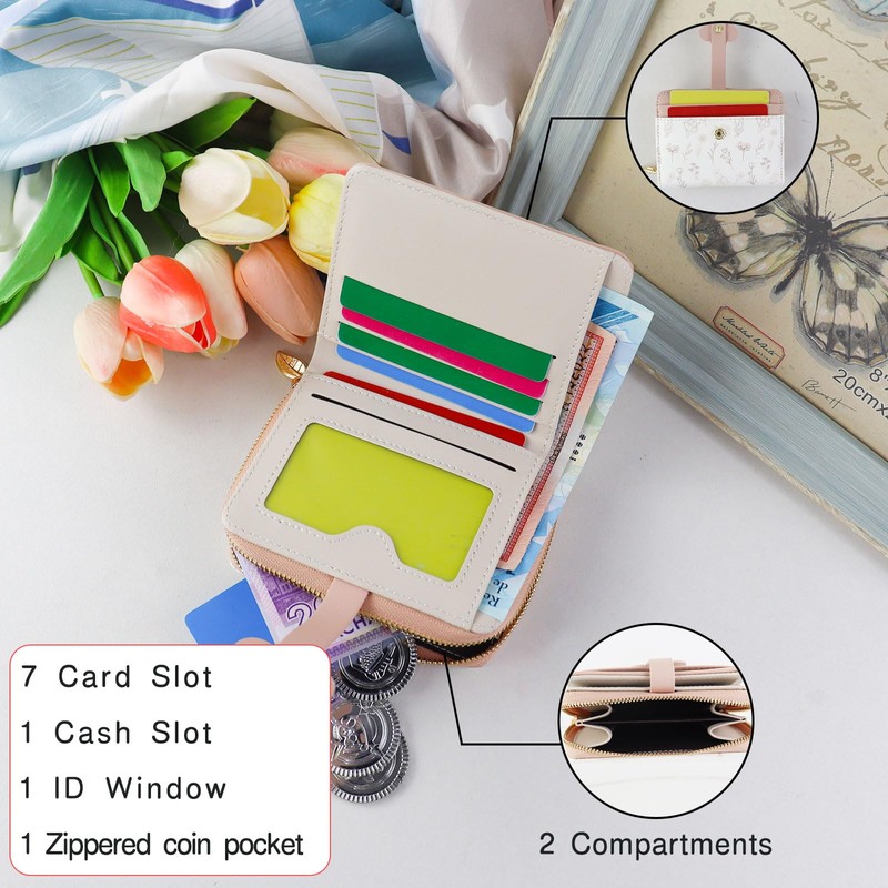 MultiValue Small Wallet for Women, Floral Pattern Cute Wallet with