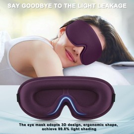 3D Contoured Sleep Mask, 2 Pack 100% Blackout Eye Mask for Women & Men, Adjustable Strap for Side Sleepers, Soft Breathable Blindfold for Travel, Night & Airplane, Eyelash Extensions Friendly (Black+Purple)