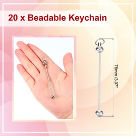 PATIKIL 20 Pcs Beadable Keychains Bars, Metal Beaded Keychain Blanks Bulk Making Supplies Kit for Pendant DIY Art Crafts, Silver Plating