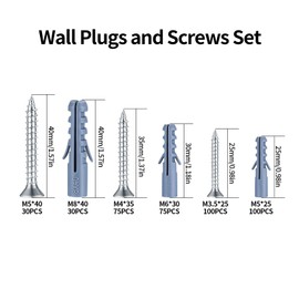 410 Pcs Wall Plugs and Screws, Raw Plugs and Screws Set, Masonry Screws and Wall Plugs Set, Expansion Wall Anchors and Wood Screws, Heavy Duty Self Tapping Screw and Wall Plug Set, Wall Fixings
