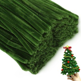 Whaline 300Pcs Green Pipe Cleaners Olive Green Chenille Stems DIY Craft Set for Holiday Birthday Wedding Party Decoration, 12 x 0.2 Inch