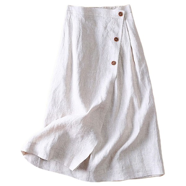 CHARTOU Women's Summer Linen Elastic Back Buttoned Swing Midi A