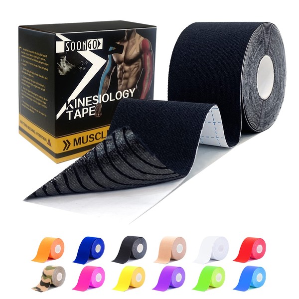 Kinesiology Tape 1/2 /5 Rolls Sports Athletic Mucle Wrist Knee Ankle Elastic Waterproof Breathable 2 Inch x 16 Feet Black 1 Roll