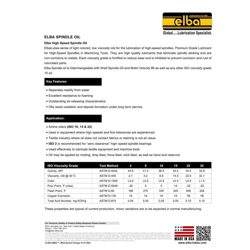 Elba High Speed Spindle Oil 10 | ISO VG 10