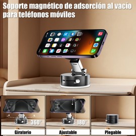 LONGLIV Soporte de Teléfono para Coche,Soporte de Teléfono Magnético al Vacío,Portátil Plegable,Retráctil y con Rotación de 360 Grados,Compatible con Todos los Teléfonos Móviles