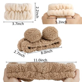 Fokroin Pack of 3 Spa Face Headband, Hair Band Cosmetics, Hair Band Make-Up Plush Bear Ears Face Washing, Suitable for Face Cleansing, Bathing and Cosmetics (Brown Colour, Bear Ears)