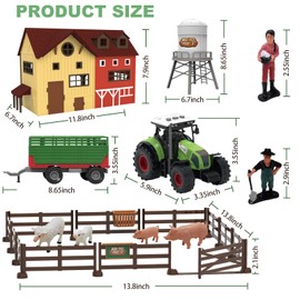 lonfypeng 109PCS Farm Animals Toys Set Comes with Barn, Rice Storehouse, Rice Trolley, Milking shed, Farmer, Fence - Playset for Kids Toddlers Boys Girls 3 4 5 6 7 Years Old