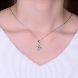 Globalwin Jewellery - Collar con colgante de plata de ley 925 de la A a la Z, circonita cúbica transparente de 26 letras, para pulseras, collares de joyería DIY, Plata esterlina, circonita