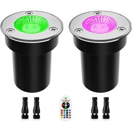 ZUCKEO RGB Low Voltage Landscape Lights LED Color Changing Well Lights, Outdoor In Ground Light 12-24V Landscape Lighting for Garden Yard Pathway, 2Pack