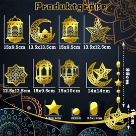 Ramadan Mubarak Decorative Eid Garland Decoration, 8 Pieces Ramadan Banner Gold Star Moon Ramadan Decorations, EID Mubarak Decoration for Muslim Eid Festival Party Decoration, Ramadan Kareem