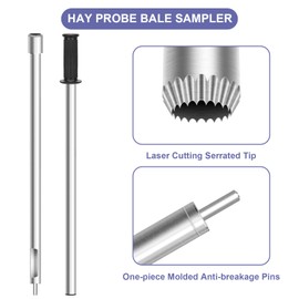 Hay Probe Bale Sampler, 26 inch Stainless Steel Hay and Forage Probe for Drilling, Serrated Tip Design, Comes with Dowel and Metal File for Resharpening