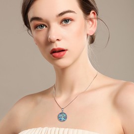 YAFEINI Tree of Life Necklace 925 Sterling Silver Chakra Lotus David Star Pendant Necklace Crystal Abalone Shell Tree Jewellery Gift for Women Girls Mum, Sterling Silver, Abalone