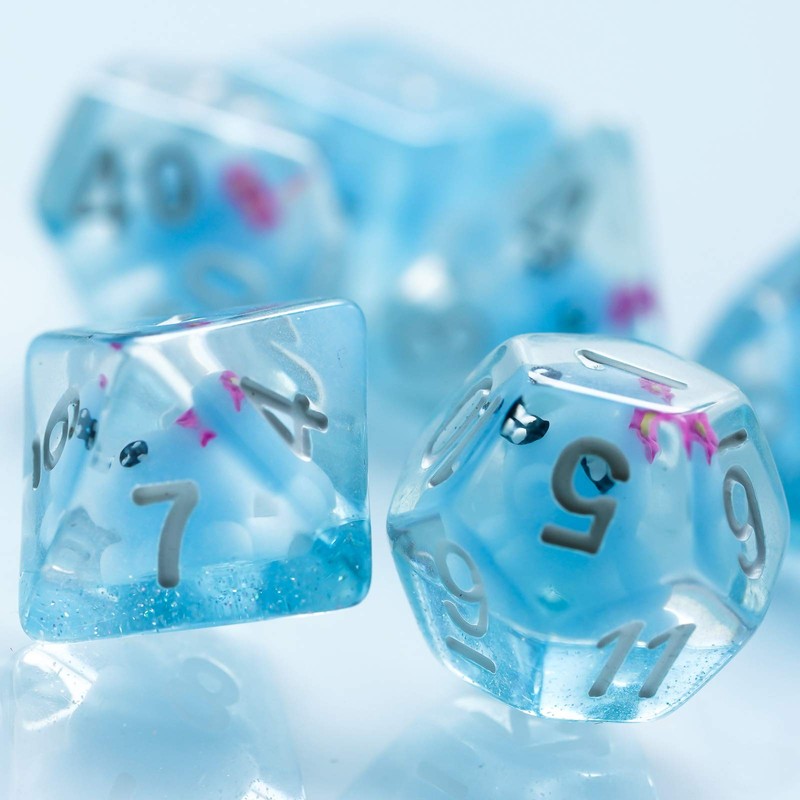cusdie 7-Die DND Dice, Polyhedral Dice Set Filled with Animal,
