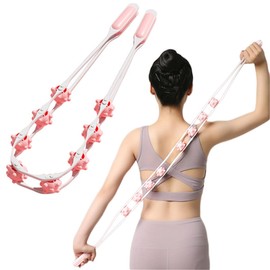 Manual Back Massage Roller Rope, Handheld Massage Ball Roller Anti Cellulite Massage Roller, Fascia Roller Manual Massage Strap for Back Neck Shoulder Waist Leg Muscle Exercise Massage Roller (Pink)