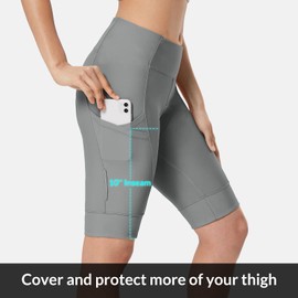 BALEAF Women's 4D Padded Bike Shorts Cycling Biking Long 10" High Waisted with Pockets Bicycle Spin MTB UPF50+ Light Grey XL