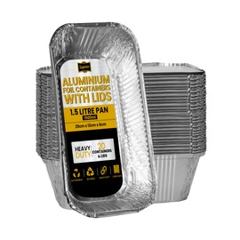 Superior Foil Containers with Lids – 1.5 Litre Sturdy Deep Foil Trays with Lids - Ideal for Baking, Roasting, BBQ, Cooking Meal Prep Tray – Pack of 20 Foil Trays With Lids