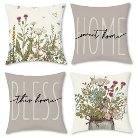Hopomoon Set of 4 Cushion Covers 40x40cm Floral Botanical Print Decorative Pillow Covers for Sofa Car Seat Spring Summer Home Decor