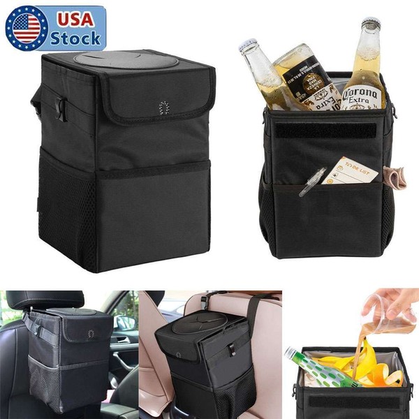 Unbranded Car Trash Can With Lid Garbage Bag For Vehicle
