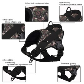AIWAI Service Dog Harness Reflective Breathable and Adjustable No-Pull Dog Harness with Handle for Outdoor Walking for Small Medium Large Dogs(Green Camouflage Leash, Size M)