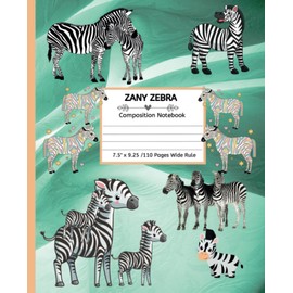 "Zany Zebra Composition Notebook": An ideal notebook for students, teachers, and zebra enthusiasts. It features 110 wide-ruled pages and a compact size of 7.5 x 9.25 inches for easy portability.