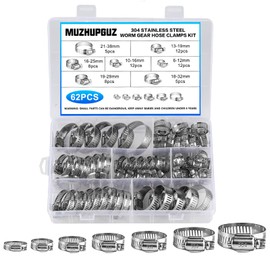 304 Stainless Steel Hose Clamps Assortment Kit, 62Pcs 1/4-2 in (6-38mm) Adjustable Worm Gear Pipe Hose Clamps, Fuel Line Hose Clamps Heavy Duty for Plumbing, Automotive, Washing Machine, Mechanical