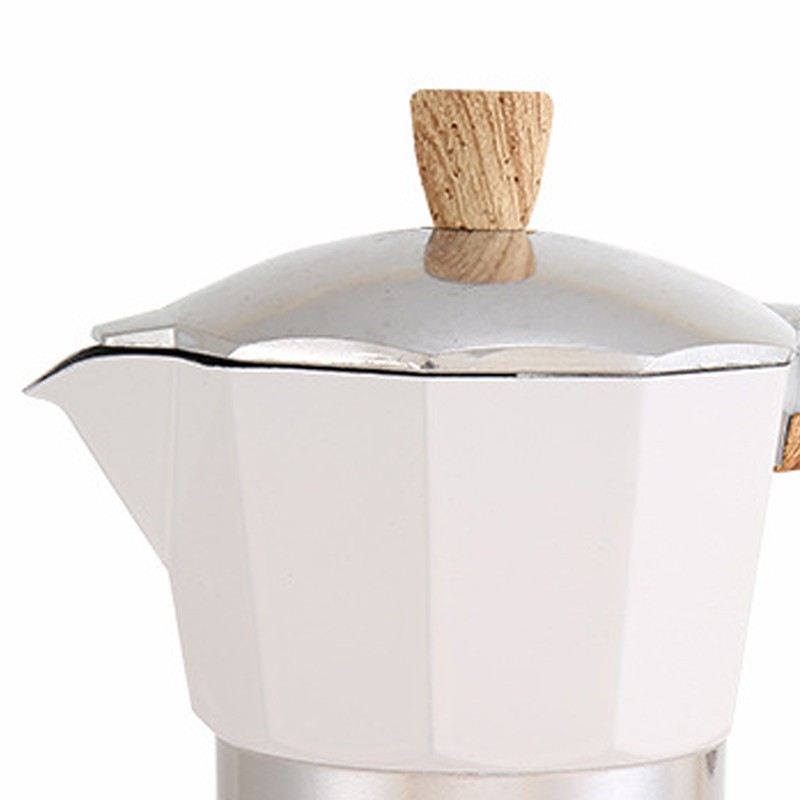 Aluminum Coffee Pot with Wood Grain Handle Moka Coffee Pot