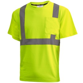solarika High Visibility Quick Drying Safety Shirt,with Pockets and Reflective Strips,Work Short Sleeves-Green-S
