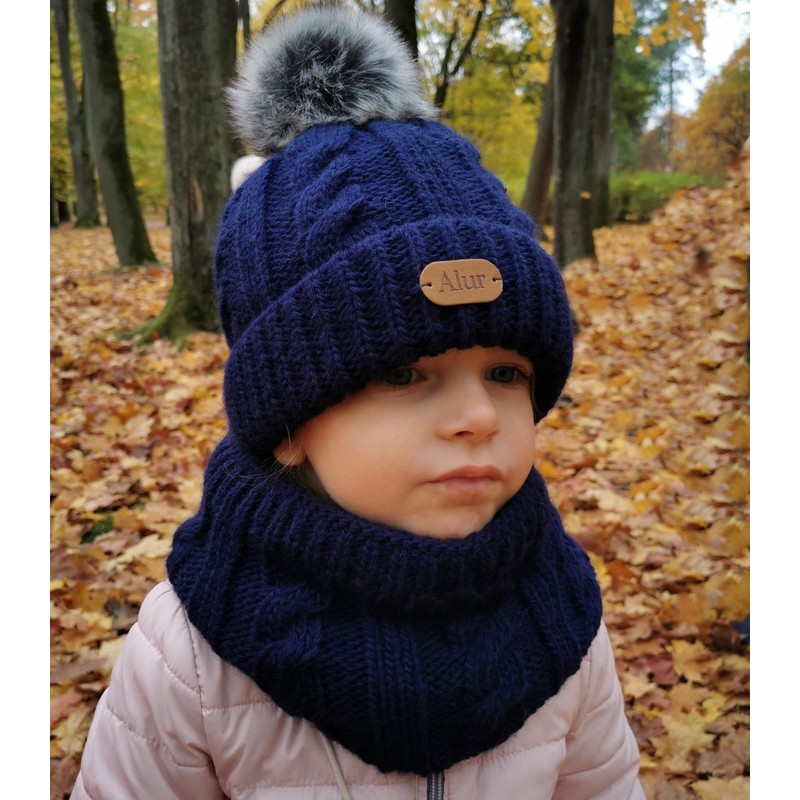 Alur Children's Unisex Beanie with Loop Scarf Set Winter Hat