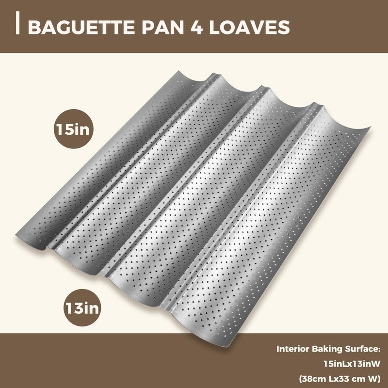 KITESSENSU Nonstick Baguette Pans for French Bread Baking, Perforated 4