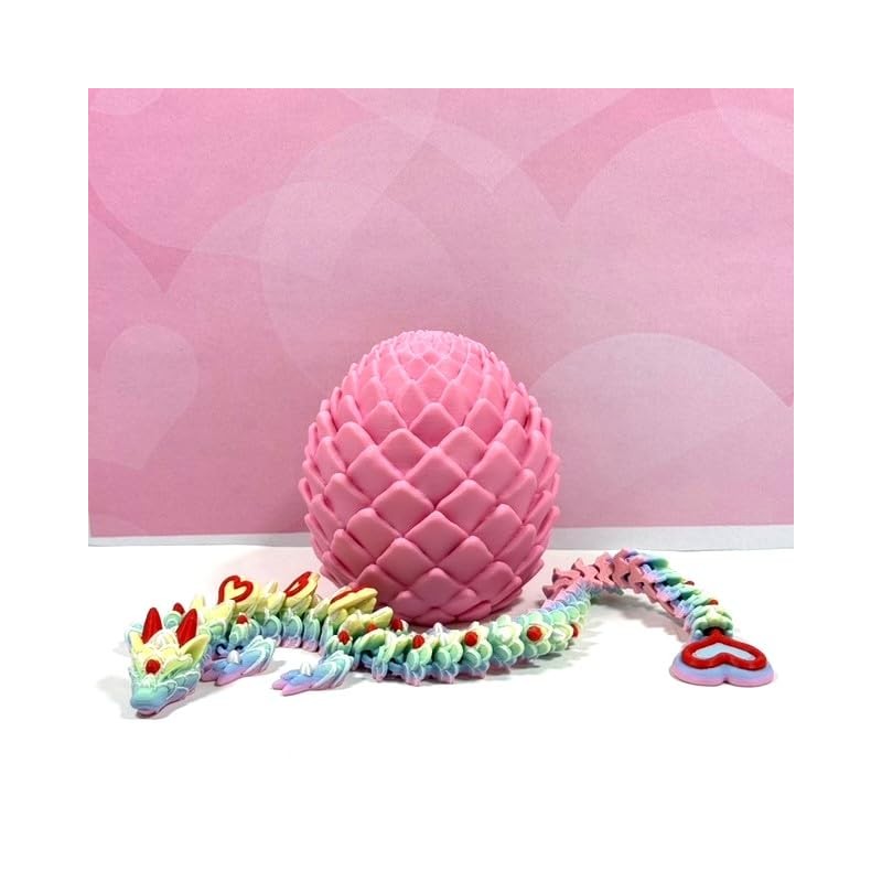 3D Printed Dragon, Rainbow Valentines Heart Dragon in Dragon Egg,