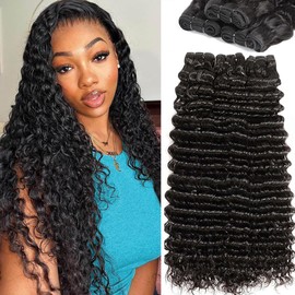 DMKEEP Deep Wave Bundles Human Hair 24 26 28 Inch 12A Curly Human Hair Bundles 100% Unprocessed Brazilian Human Hair Water Wave 3 Bundles Wet and Wavy Bundles for Black Women