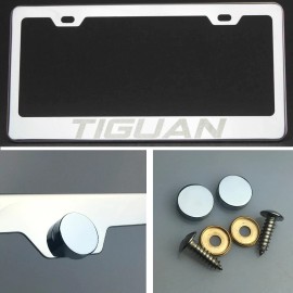 KA Depot One Tiguan Laser Engraved Stainless Steel License Plate Frame Chrome Screw Cap