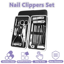 Treki Manicure Set for Women & Men 19 Pcs Nail Clippers Set Manicure Kit Stainless Steel Nail Grooming Kit Gift for Men, Women, Friends, and Parents (Black Leather Box)
