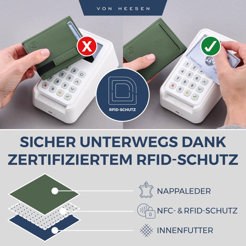 VON HEESEN slim wallet, Green, Without coin compartment