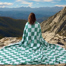 Lightweight Woven Throw Blanket Large Soft Camping Gear Roadtrip Essentials Car Trailer Accessories Road Trip Necessities Rv Must Haves Camper Stuff Hiking Item Backpacking Gadget Gift Green Plaid