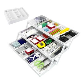 Xanadued 3 Tier Drawer Organizer, Expandable Junk Drawer Organizer, Smart Drawer Organizer Multi Level, Collapsible Shallow Storage Drawers Tray Desk Organizer for Makeup, Jewelry