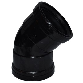 Double Socket Pushfit Soil Pipe 45 Degree Bend - Black - Pack of 2