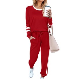 Aloodor Sweat Suits for Women Set Workout Sets for Women Set 2 Piece Outfits Fashion Trendy 2025 Red 3XL