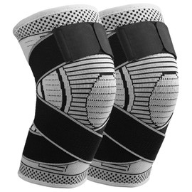 Ruilala Knee Support for Men Women Pack of 2 Sports Knee Support Adjustable Compression Knee Support for ACL, Meniscus Tear, Running, Weightlifting, Volleyball, Basketball (Grey, XXL)