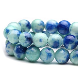 Youngbling Natural Jade Beads for Jewelry Making,8mm Blue Point Jade Polished Round Smooth Stone Beads,Genuine Real Stone Beads for Bracelet Necklace 15 Inch(Blue Point Jade,8mm)