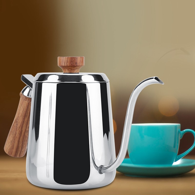 304 Stainless Steel Wooden Handle Drip Coffee Pot Long Gooseneck