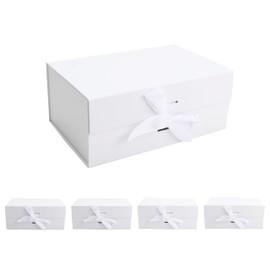 kaxilu White Gift Boxes with Ribbon Foldable Boxes Set of 5 Magnetic Gift Boxes for Luxury Presentations and Groomsmen Proposal, Glossy Finish,10.2x6.7x4.3 Inches