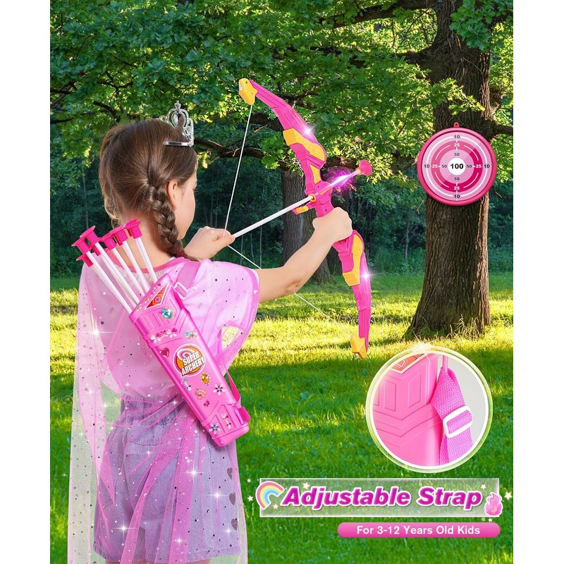 DUDUCOFU Kids Bow and Arrow Set Toys for Girls LED