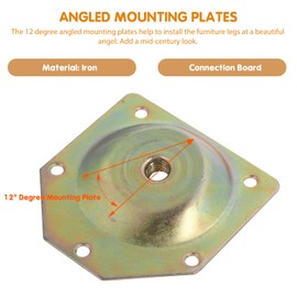 Uonlytech 4pcs Angled Leg Mounting Plates Furniture Legs Sofa Feet Couch Legs Table Leg Attachment Plates Hanger Bolts Screws Repair Strengthening