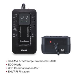 CyberPower EC450G Ecologic Battery Backup & Surge Protector UPS System, 450VA/260W, 8 Outlets, ECO Mode, Compact Uninterruptible Power Supply