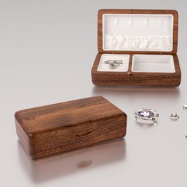 IRIVER BLANK Jewellery Box for Women Retro Travel Portable Mini Simple Solid Wood Wooden Small Jewelry Storage Box (Walnut)