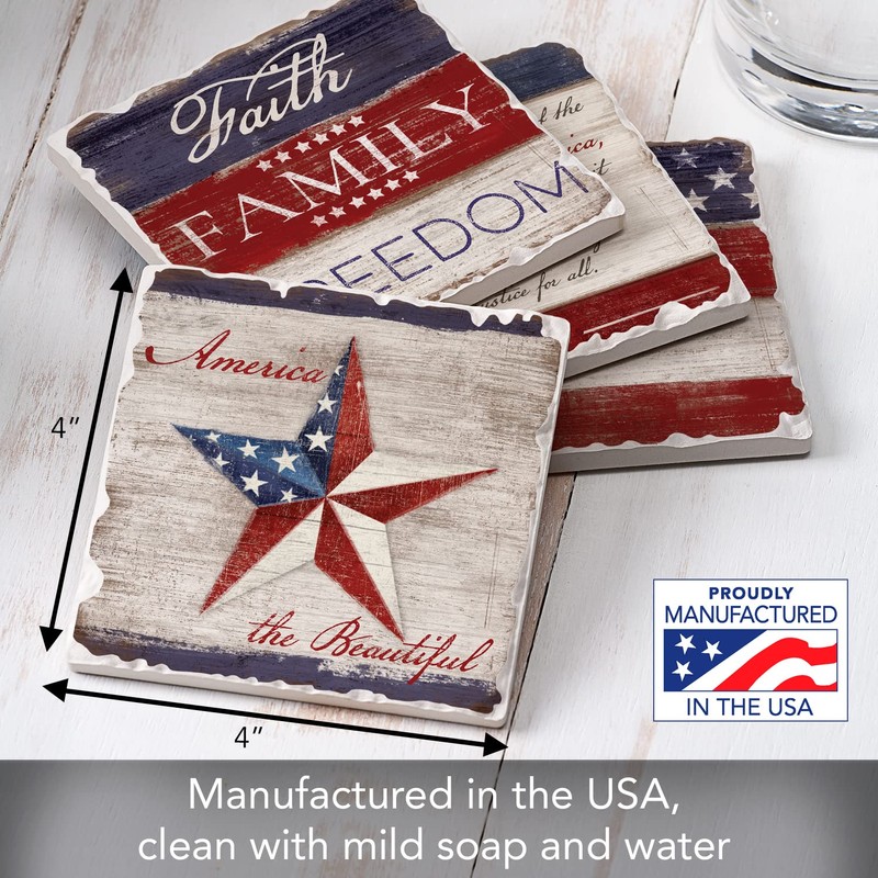 Thirstystone Americana 4-Pack Assorted Tumbled Tile Stone Coasters Manufactured in