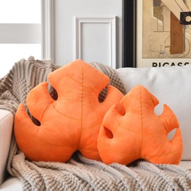 Ddliury Leaf Pillow, Cute Decorative Throw Plant Pillow Aesthetic Decor Nature Pillow for Bed Couch, Leaves Shaped Pillow Perfect for Bedroom Living Room (Orange, 19.6 Inches)