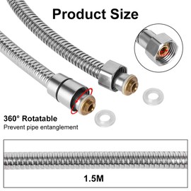 OSDUE 1.5 m Shower Hose, Stainless Steel Universal Shower Pipe with Shower Hose, Shower Head Hoses, Shower Hose with Kink Protection for Bathroom Fittings Replacement, Chrome