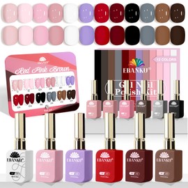 EBANKU 12 Pcs 15ML Gel Nail Polish Set, Same Color Same Bottle Red Pink Nude Brown Fall Soak Off Gel Nail Polish Kit Nail Art Manicure Gifts for Women